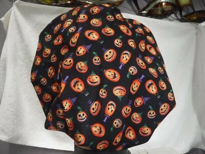 Bouffant surgical scrub hat cap black orange pumpkins halloween - Image 1 of 2