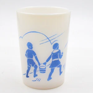 Vintage Hazel Atlas Milchglas Saftbecher - Jack and Jill Blue Silhouette 1930er - Bild 1 von 6
