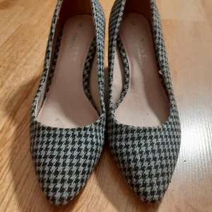 Womens next tweed check uk size 6 eur 39 block heels black/grey colour - Picture 1 of 7