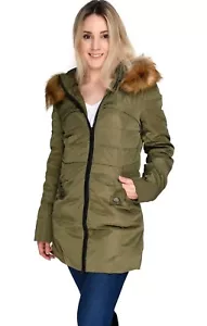 Valuker Women's Down Coat With Faux Fur Hood Parka Puffer Jacket Long XXL Olive - Picture 1 of 8