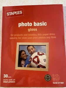 STAPLES Paper * Photo Basic Gloss 8.5 X 11 * 30 Sheet Pack NEW SEALED - Picture 1 of 2