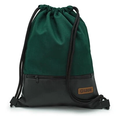 Leon By Bers Premium Turnbeutel Rucksack 35x45cm "DUNKELGRÜN PU SCHWARZ" - Bild 1 von 4