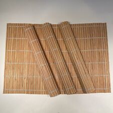 Set of 4 Neutral Color Light Brown Bamboo Placemats Rectangle Boho Home Decor