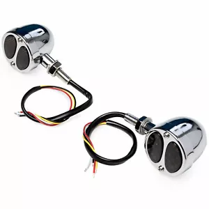 2x Universal Chrome Bullet Turn Signals with Integrated Brake/Running Lights - Picture 1 of 5