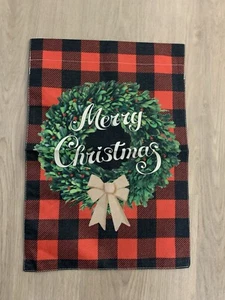 New GARDEN FLAG 12" X 18" MERRY CHRISTMAS Burlap Fabric Double Sided - Picture 1 of 4
