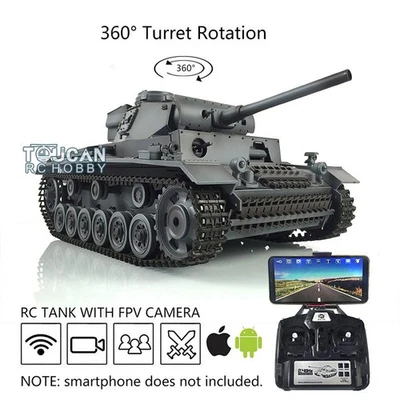 Henglong 1/16 Gray 7.0 FPV Customized Panzer III L RTR RC Tank 3848 Metal Wheels - Image 1 of 4