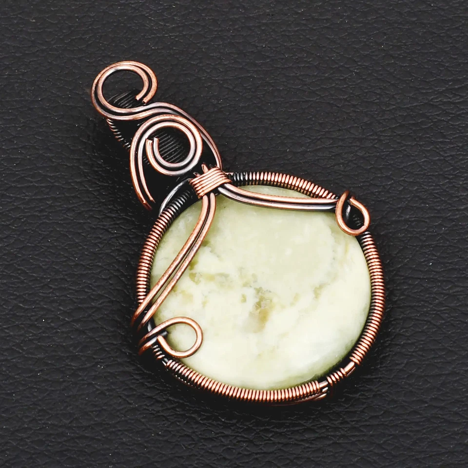 Colgante de alambre de cobre hecho a mano con piedras preciosas de serafinita Aqua 2,16" AP-42766 Foto 1 de 1