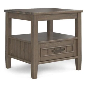 Lev SOLID WOOD 20" WD Transitional End Table with Bottom Drawer in Smoky Brown - Picture 1 of 7
