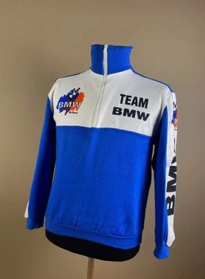 Vintage BMW Team Fleece Quarter Zip Pullover Sweatshirt Blue White Size 2 - Image 1 of 4
