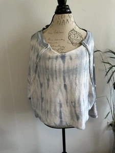 FREE PEOPLE TIE DYE Oversized Sweatshirt Cotton Blue Crop Dolman Sleeves Small - Picture 1 of 8
