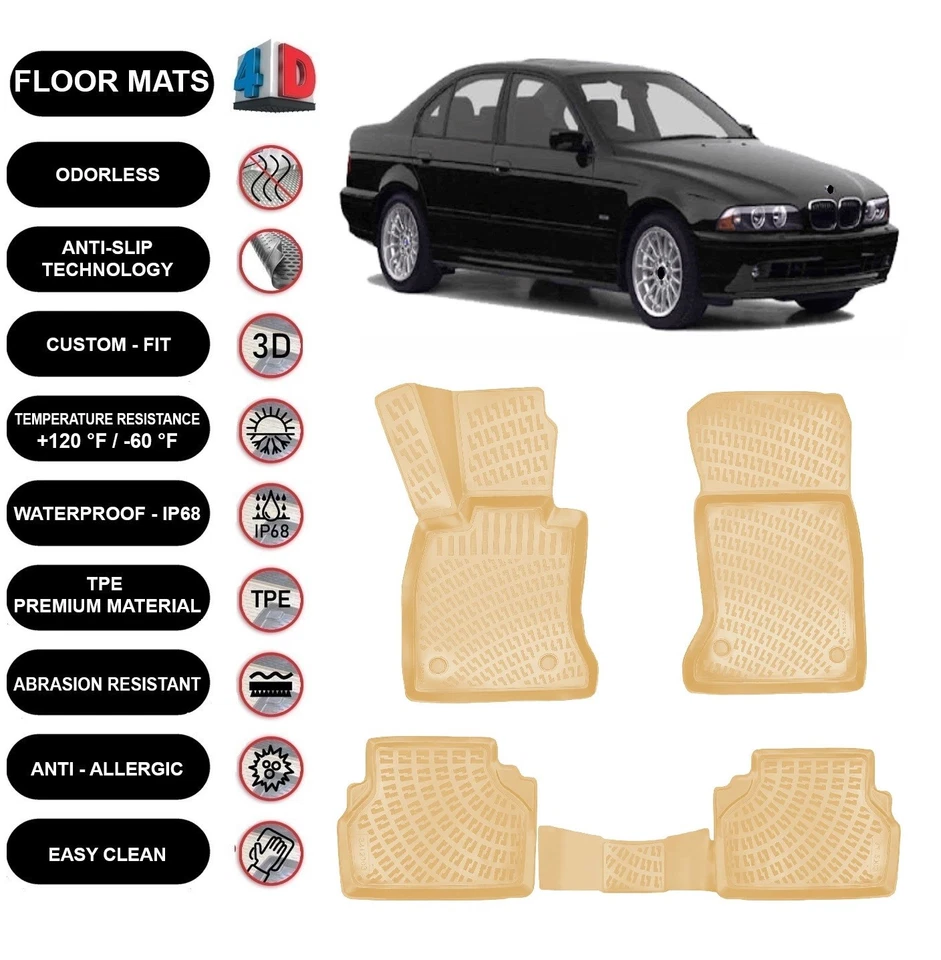 Alfombrillas forro para BMW Serie 5 E39 (1996-2003) impermeable 3D beige 4 piezas Foto 1 de 4