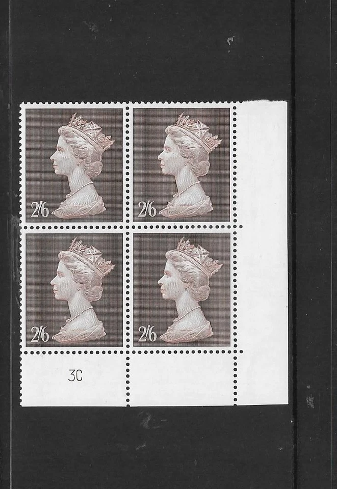 Pre decimal Machin - 2/6d - plate block of 4 - plate  3C - unmounted mint Foto 1 de 1