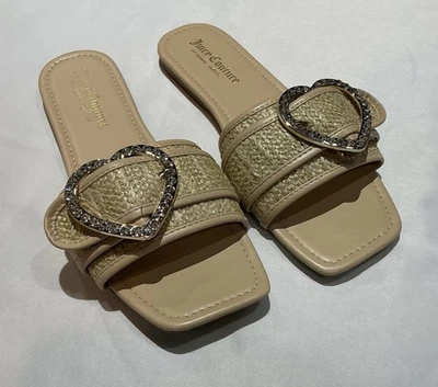 Juicy Couture Sandals Womens 9 Tan Zapphire 2 Heart Shaped Buckle  - Image 1 of 4