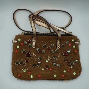 Womens River Island Brown With Crystals Leather Small Shoulder Bag - Picture 1 of 8