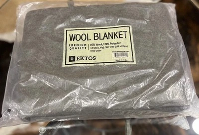 NEW Drk Green Wool Blanket Full / Queen 66”x90” 4.5lbs Camping Warm Survival - Image 1 of 4
