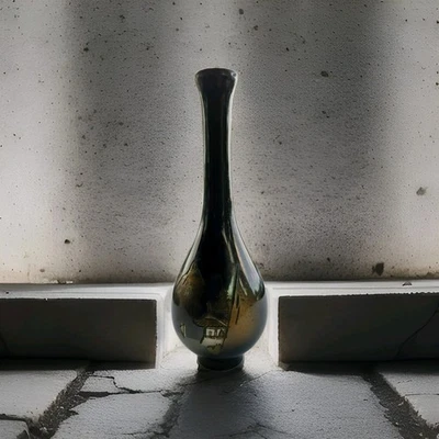 Vintage Japanese Chokin Copper Etched Metal Bud Vase 4" Mountain Houses Black  - Image 1 of 4