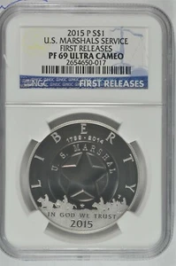 2015 P MARSHAL SILVER DOLLAR $1 NGC PF69 FIRST RELEASES - Picture 1 of 5