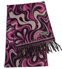 Womens 100% Cashmere Scarf Pink Swirl Design Boho Hippie Soft Made In Scotland