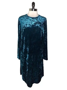 LONDON TIMES Plus Size 16W Shift Dress Teal Blue Stretch Velvet Knee Length - Picture 1 of 4