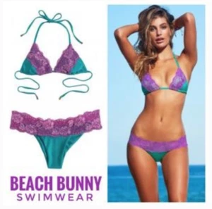 Beach Bunny Swimwear Bathing Suit Teal Purple Lady Lace Triangle Top S - Picture 1 of 4