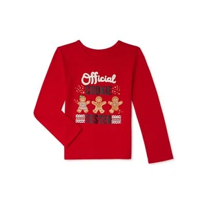 Holiday Time Girls Christmas Long Sleeve Cookie T-Shirt, Brilliant Red XXL (18) - Picture 1 of 3