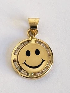 Small Solid real 14k yellow gold emoji smiling happy face pendant charm .65" lng - Picture 1 of 10