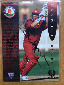 🔥HandSigned 1995/1996 SOUTH AUSTRALIA REDBACKS Cricket Card DARREN LEHMAN🔥