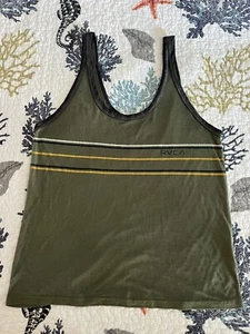 RVCA Tank Top Women’s ~Large Olive Green Sleeveless Shirt Summer Beach Striped - Picture 1 of 9
