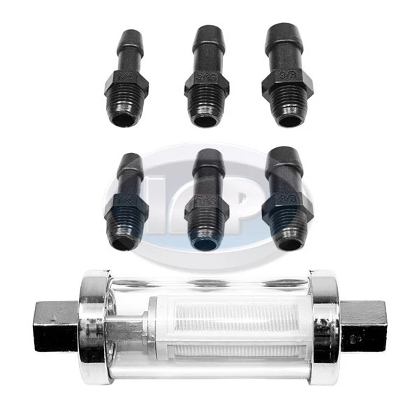 FILTRO DE COMBUSTIBLE VIDRIO Y CROMO CON ACCESORIOS UNIVERSALES VW BUG GHIA BUS BUGGY PORSCHE Foto 1 de 2