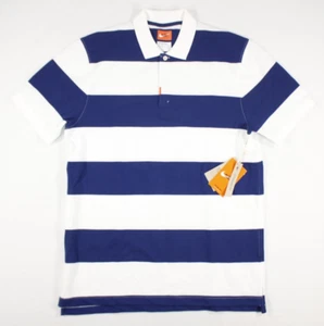 New The Nike Polo Shirt Men's Medium Cotton/Poly Mesh Short Sleeve Blue Striped - Picture 1 of 10
