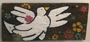 Reclaimed Wood With Hand Painted White Peace Dove Key Or Necklace Holder - Picture 1 of 8