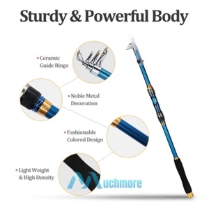 2.1m/6.9ft Ultralight Carbon Fiber Telescopic Fishing Rod Sea Spinning Pole Blue - Picture 1 of 12