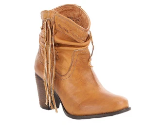 Naughty Monkey Leather Women's Noe Fringe Tan Heeled Booties NWB $130 - Picture 1 of 16