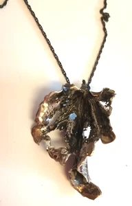 Vintage Handwerk Sterling Studio Brutalist getrocknetes Blatt Anhänger Halskette - Bild 1 von 8