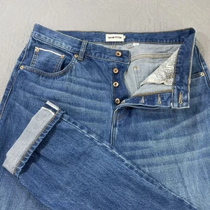 Jeans Taylor Stitch uomo 36x34 slim fit scamosciato denim bottoni mosca cotone biologico - Foto 1 di 10