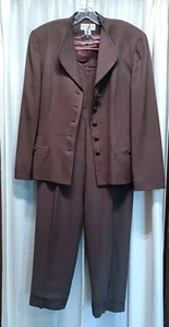 Saville Damengröße 12 braun Hahnentritt 100 % Seide Hosenanzug Vintage - Bild 1 von 8