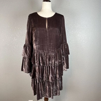 Banana Republic Olivia Palermo Womens Tiered Ruffle Velvet Dress Size 14 Brown - Image 1 of 4