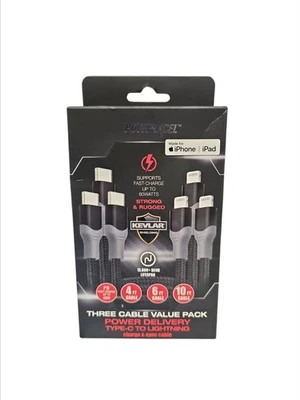 PowerXcel 3 Charge Cable Type-C to Light IPhone Ipad 4, 6, 10 Ft Fast Charge 60W - Image 1 of 2