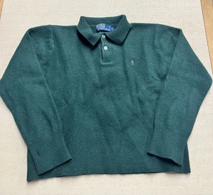 Vintage 90s Polo Ralph Lauren Green Lambs Wool Collared Sweater Size Youth Large - Picture 1 of 10