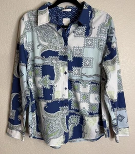 Blusa Top Chicos 3 US Talla XL Colorida Floral Patchwork Abotonada Sin Hierro Boho - Imagen 1 de 8