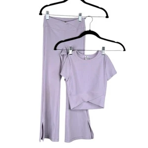 Yogalicious Girl's Lavender Ribbed 2 Piece Top & Leggings Loungewear Set Sz 7/8 - Picture 1 of 6
