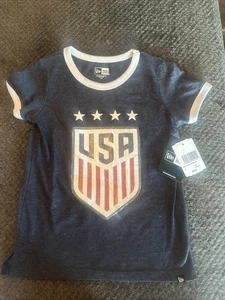 Girls Youth sz 7/8  New Era Navy USWNT Jersey Ringer Sequin T-Shirt - Picture 1 of 8