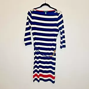 Ralph Lauren Women’s Navy White Striped Dress Coastal Nautical Size medium - Picture 1 of 12