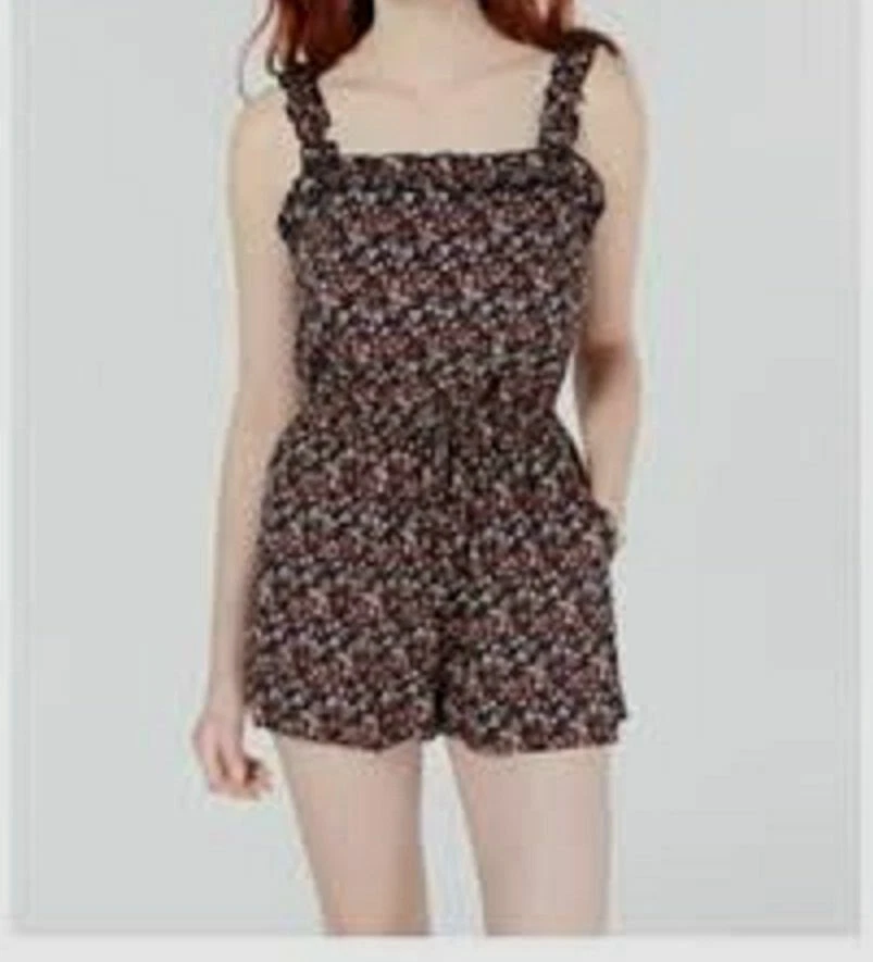 BeBop Junior's Romper Blue Size Small S Floral Print Ruffled Trim 180