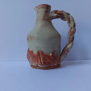 Pottery Jug Vase Autum Leaves Braided Handle Fall Decor, Oil City PA, Unique - Picture 1 of 8