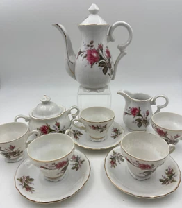 Vintage Pompadour Rose Tea Lipper Mann Japan Teapot Creamer Teacups 13 piece Set - Picture 1 of 18