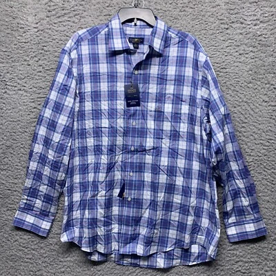 Camisa Club Room para Hombres 17 34 35 Azul Vestido Bolsillo a Cuadros Algodón Abotonado L S Foto 1 de 4