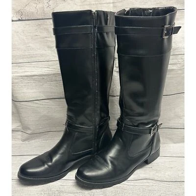 Botas de montar Chaps Chaya de cuero vegano con cremallera lateral modernas 10 B negras Foto 1 de 4