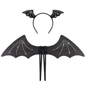 Black Bat Wings Headband Set Glitter Gauze Bat Wings - Picture 1 of 12