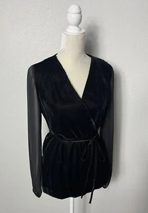 Camicetta top Antonio Melani velluto chiffon manica lunga scollo a V nero gotico S - Foto 1 di 15